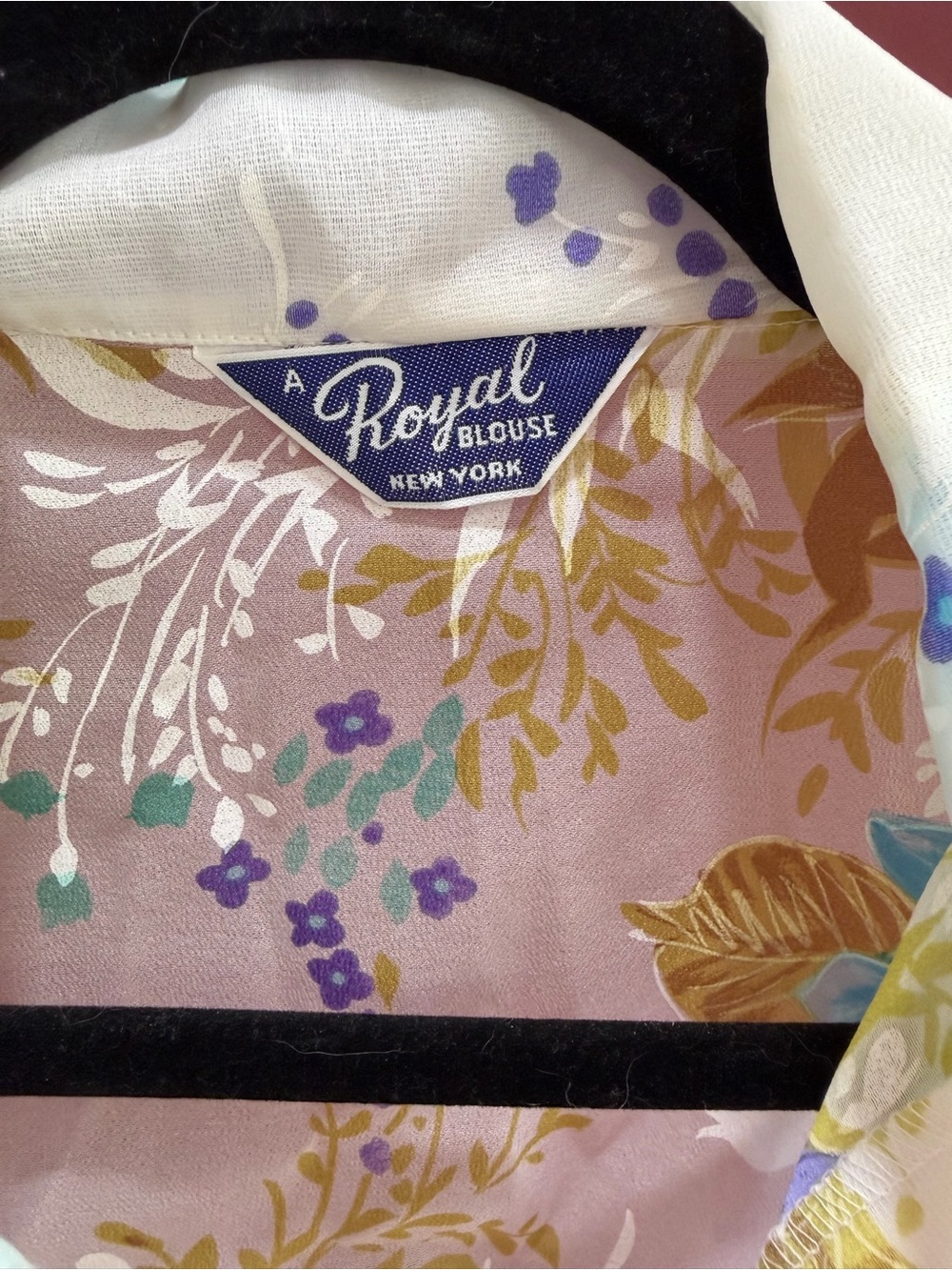 Floral Button-Up Sheer Blouse in Lavender & Aqua - Picture 4 of 6